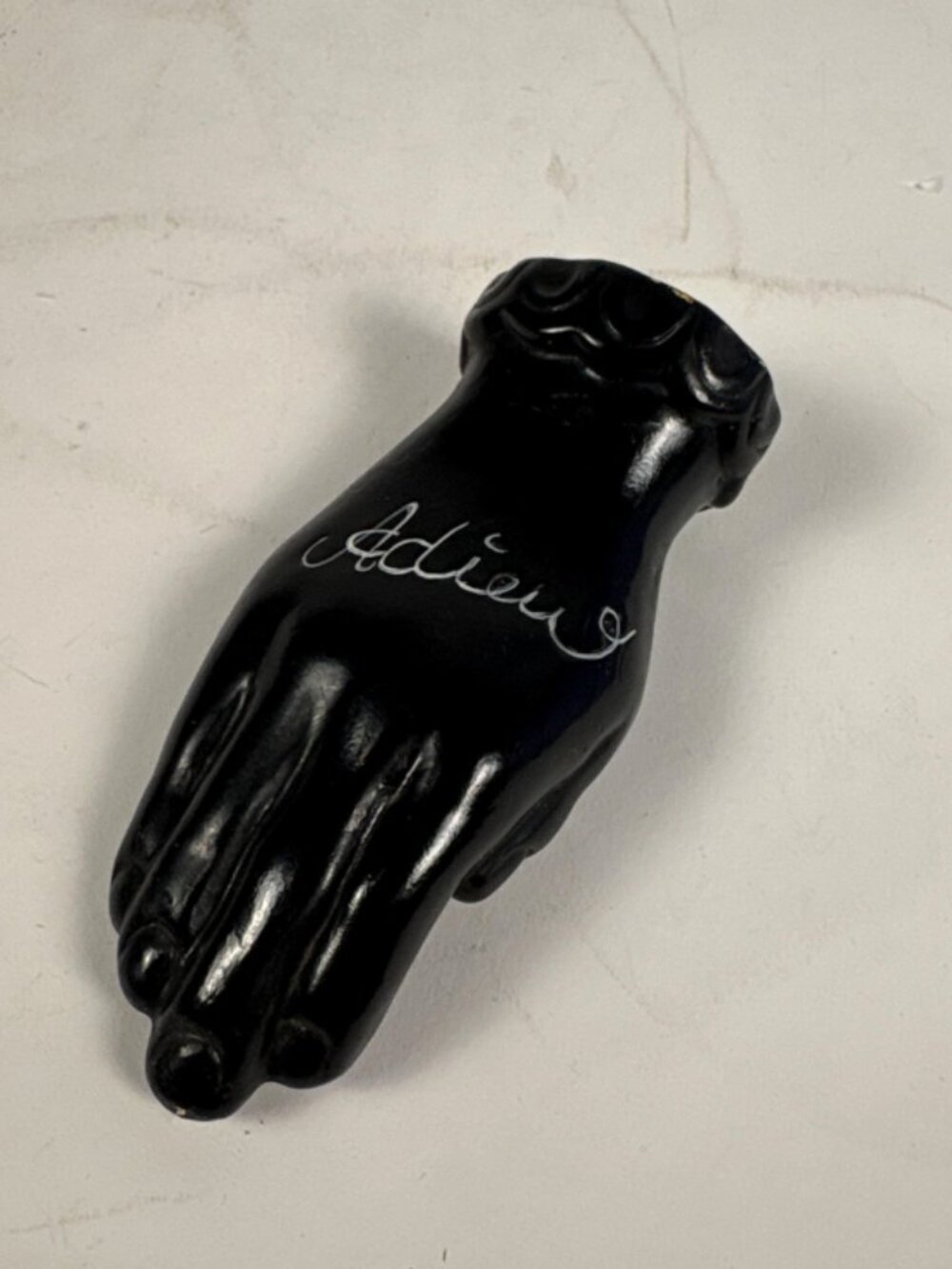 Vintage Black Ceramic Hand Sculpture Adieu Gothic Decor French Mourning Art